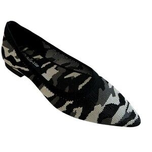 Bella Vita Mireya Knit Pointed Toes Flat Camo Ballet Flat Black Gray Slip On 8N